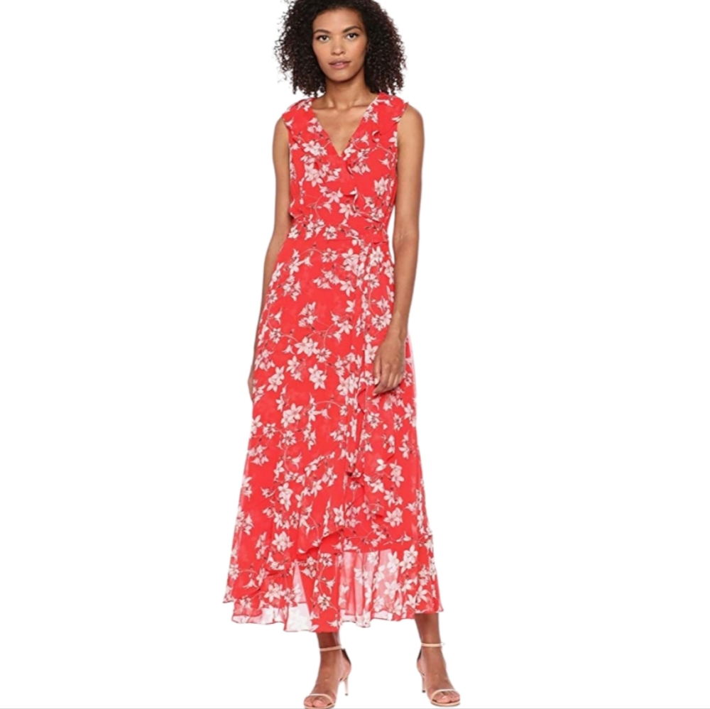 NWT Calvin Klein Women's Crepe Midi dress red floral size 12